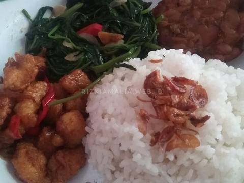 Ayam Pokpok Saus Mentega Simple, Cah Kangkung, Tempe Bacem recipe step 7 photo