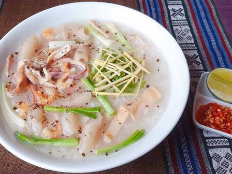 Cháo MỰC khô bước làm 4 hình