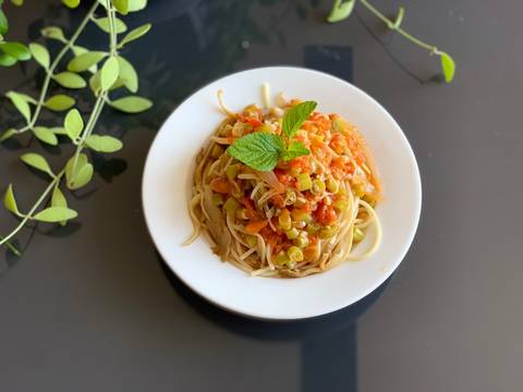 Mì ý sốt nấm chay bước làm 5 hình