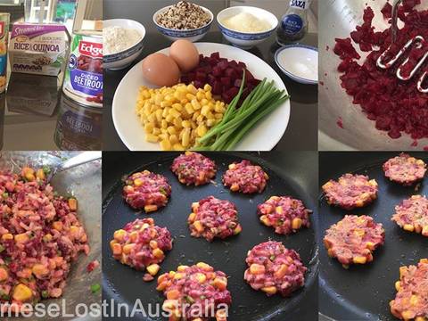 Bánh củ dền, bắp, gạo lức, hạt quinoa, phô mai và trứng fritters recipe step 5 photo