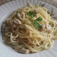 Fokhagymás-csirkés spagetti