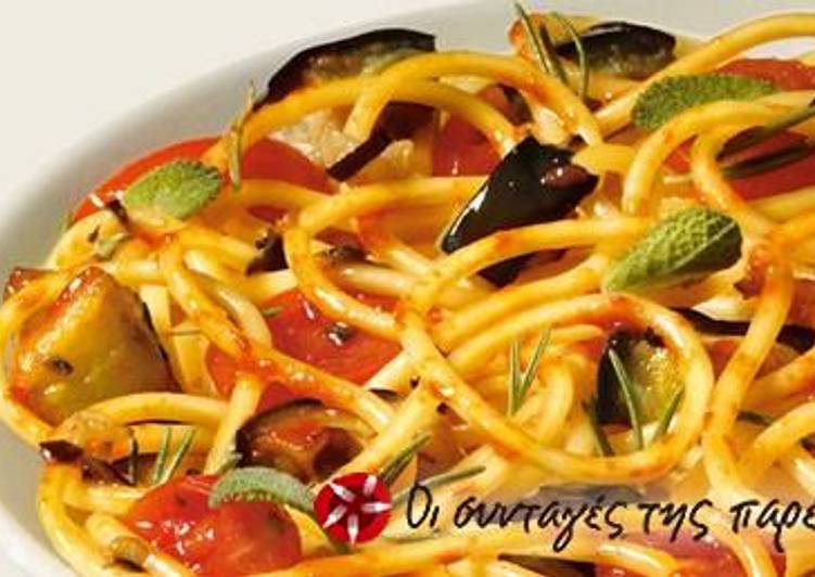 Barilla spaghetti με μελιτζάνες και καρύδια συνταγή από Barilla Cookpad