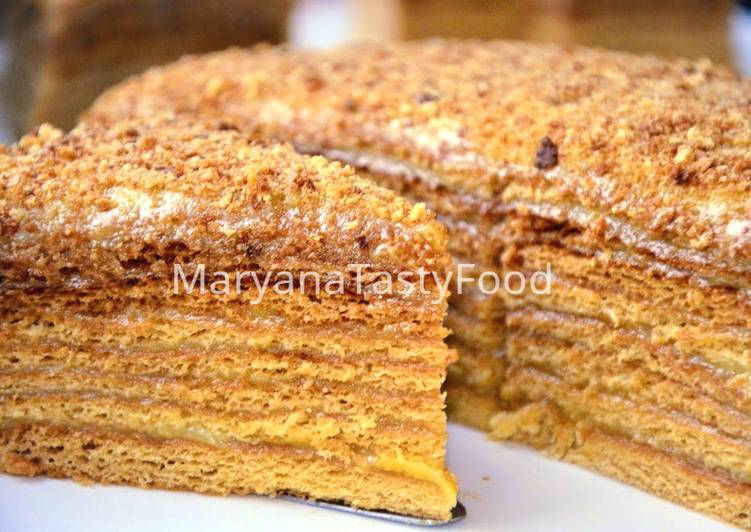 Медовый торт с заварным кремом, пошаговый рецепт с фото изображения Медовый торт с заварным кремом, пошаговый рецепт с фото изоражения