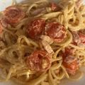 El cooksnap de Sara Lopez cuando hizo Tortellini de carne con salsa de bacon y tomates cherry.