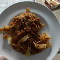El cooksnap de Naiara cuando hizo Tallarines al huevo a la boloñesa.