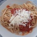 El cooksnap de Paloma cuando hizo Espagueti con tomate cherry y pimiento choricero.