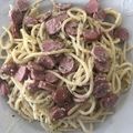 Cooksnap de Joana Almeida quando cozinhou Massa salteada em alho com salsichas.
