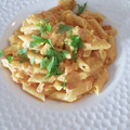El cooksnap de trini cuando hizo Macarrones con puerros y beicon al curry.