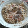 El cooksnap de Dina Kaurova cuando hizo Espaguetis con queso y crema de leche.