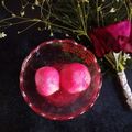 Amisha's cooksnap of when they made রোজ রসগোল্লা (Rose rosogolla recipe in Bengali).