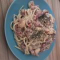 Simon Easson's cooksnap of when they made Spicy prawn and bacon pasta.