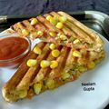 Neelam Gupta का कुकस्नैप जब उन्होंने कॉर्न पालक चीज़ सैंडविच (Corn sandwich cheese sandwich recipe in hindi) बनाया था।
