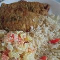 El cooksnap de jannette rodriguez cuando hizo Merluza adobada, rebozada y frita con papas cocidas y ensalada.
