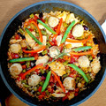 El cooksnap de 亜子＠JapaneseCook cuando hizo Paella de La Safor, (con albóndigas) hecha con leña...🔥.
