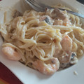 El cooksnap de Andrea Ruiz cuando hizo Espaguetis con salsa Alfredo y gambas.