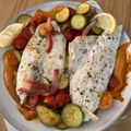 Lisa Laughton's cooksnap of when they made Seabass with braised courgettes & Gochujang mayo.