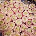 Amber 's cooksnap of when they made Ham and Pickle Pinwheels.