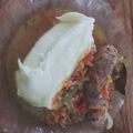 El cooksnap de Marina Celeste Rivarola cuando hizo Chorizo a la pomarola con puré.