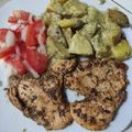 El cooksnap de Carla Salcedo cuando hizo Pechuga de Pollo al Limón y orégano, con papas en crema de leche con ajo porro y pimienta roja.