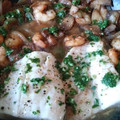 El cooksnap de Carmeta cuando hizo Salmón al vapor con champiñones y crema de salmón con gambas (Thermomix).