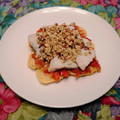 El cooksnap de Javier Pérez cuando hizo Bacalao a baja temperatura, sofrito, patatas y picada de frutos secos.