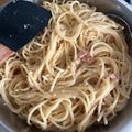 El cooksnap de angaba190 cuando hizo Espaguetis a la auténtica carbonara (Thermomix).
