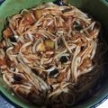 El cooksnap de Enrique Salmerón cuando hizo Espagueti con berenjena y salsa de tomate.
