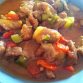 El cooksnap de DelicIANNcook cuando hizo Pollo al caramelo con samfaina (pisto).