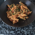 El cooksnap de fernando cuando hizo Macarrones con chorizo y salsa naranja (nata y tomate frito).