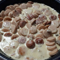El cooksnap de estcolrod (Esther) cuando hizo 91. Salchichas Bratwurst con champiñones en salsa.