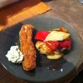 El cooksnap de dazmian cuando hizo Cazón crocante con mayonesa fresca y torre de vegetales.