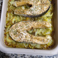 El cooksnap de Leo cuando hizo Salmón al horno con patatas y pimientos.