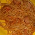 El cooksnap de Carol Guerra cuando hizo Spaghetti con salchichas.