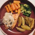 Cooksnap dari Bulan Sekar Jati untuk resep Salmon Steak with Mushroom Sauce and saute veggies