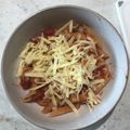 Becky's cooksnap of when they made penne in marinara sauce (cheap way).