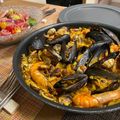 El cooksnap de Mie cuando hizo Paella de marisco en sartén, con caldo dashi, (Japón), paso a paso.
