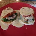 Spicy George Foreman's cooksnap of when they made Brad's cheesey tomatoes with seared ahi tuna and capers.