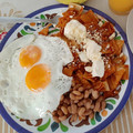 El cooksnap de Esther Soto cuando hizo Chilaquiles muy rojos, a los 3 chiles 🌶️🍅🍲.