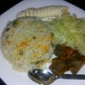 Mnawe Jane's cooksnap of when they made Vegetable rice, yellow beans and steamed cabbage.