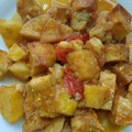 El cooksnap de edu cuando hizo Curry de salmón y gambones.