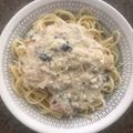 El cooksnap de Dina Luz cuando hizo Pasta corta con salsa carbonara.