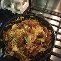 Tom's cooksnap of when they made Stir Fried Cabbage and Pork Sausage.