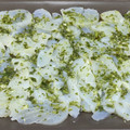 El cooksnap de LaMachin cuando hizo Carpaccio de bacalao en vinagreta de ajo y perejil.