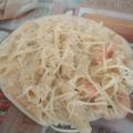 El cooksnap de Sandra cuando hizo Spaghetti con puerro y langostinos.