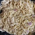 El cooksnap de Tatiana Luna Arce cuando hizo Espaguetis con Pollo y Crema de Leche.