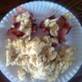 cheychey21's cooksnap of when they made scrambled eggs in a bacon basket.