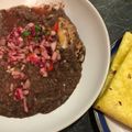 Mark Wheatley's cooksnap of when they made Black bean soup with poached egg, salsa and corn tortillas.