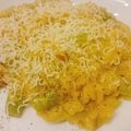 Luciano's cooksnap of when they made Risotto with zucchini and saffron.