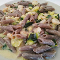 El cooksnap de Pilar cuando hizo Tallarines con gambas y calabacin (En blanco) o tagliatelle con gamberi e zucchine.