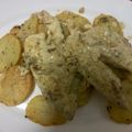 El cooksnap de McRover cuando hizo Solomillos de pollo con salsa de roquefort y vino blanco.